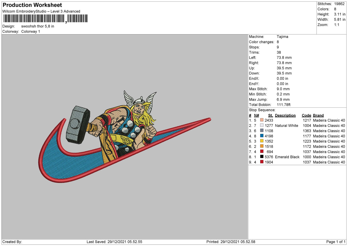 Thor Swoosh Embroidery Design Files - 5 Sizes