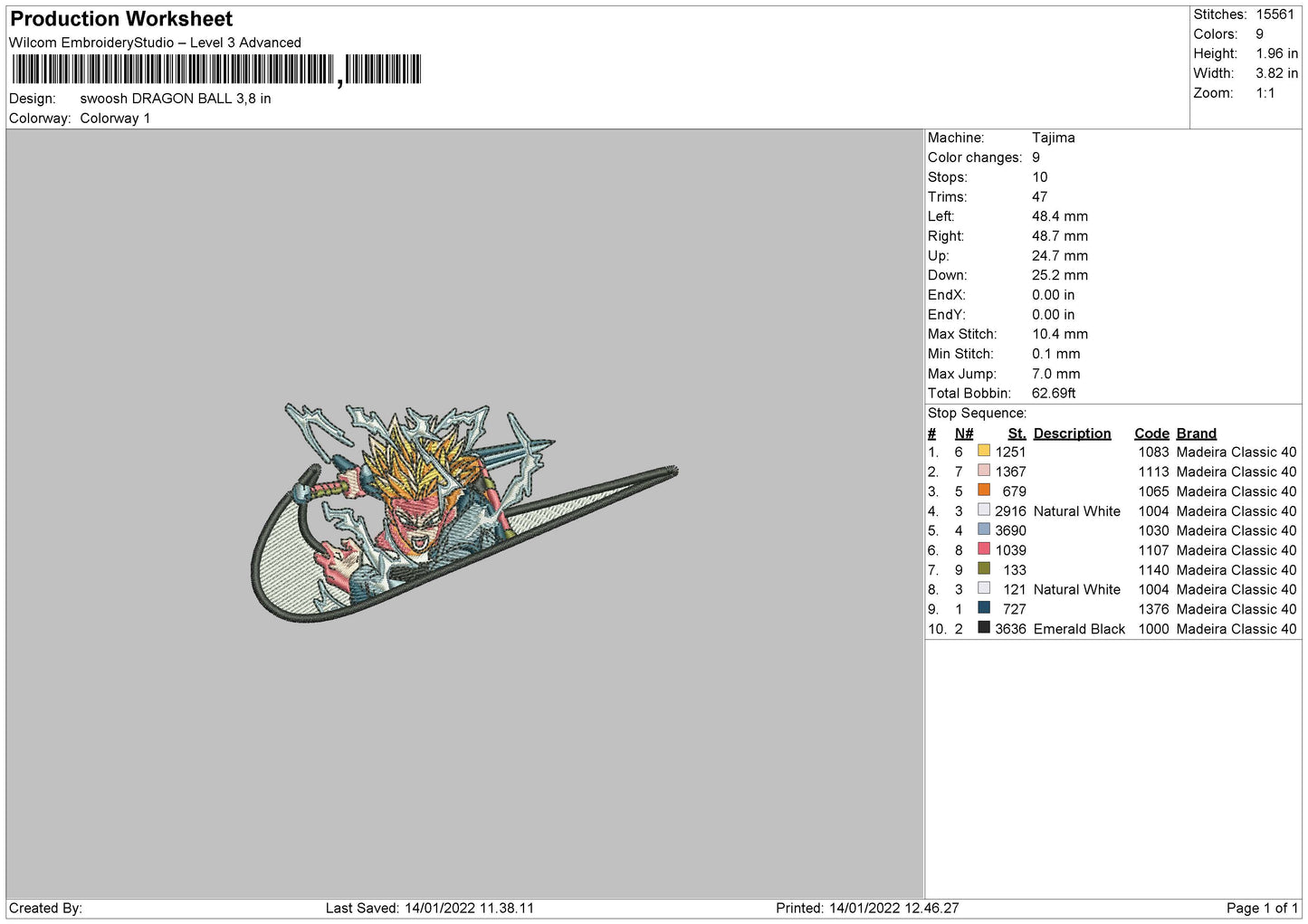 Dragon Ball Goku Swoosh Embroidery Design Files - 4 Size's