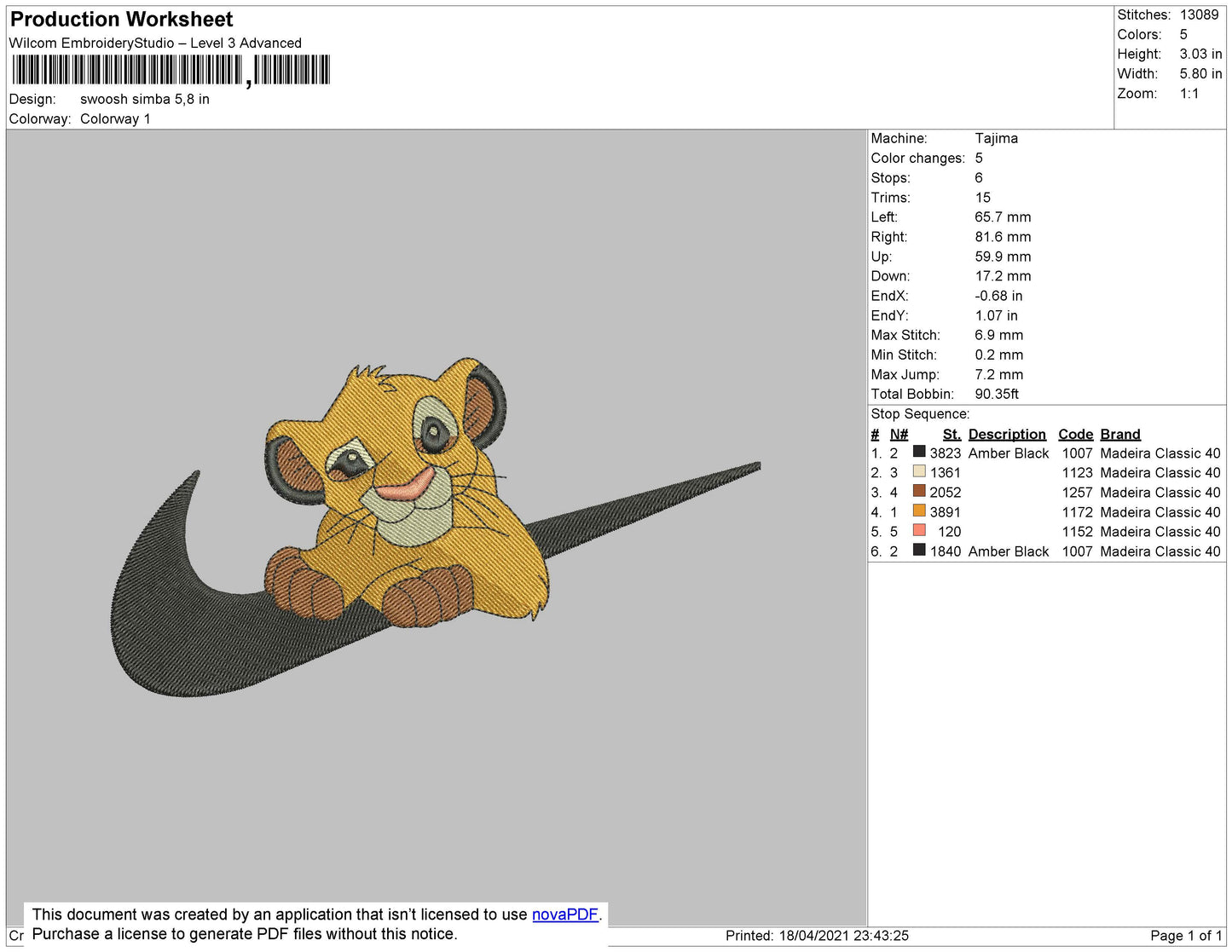 Simba Swoosh v2 Embroidery Design Files - 4 Size's