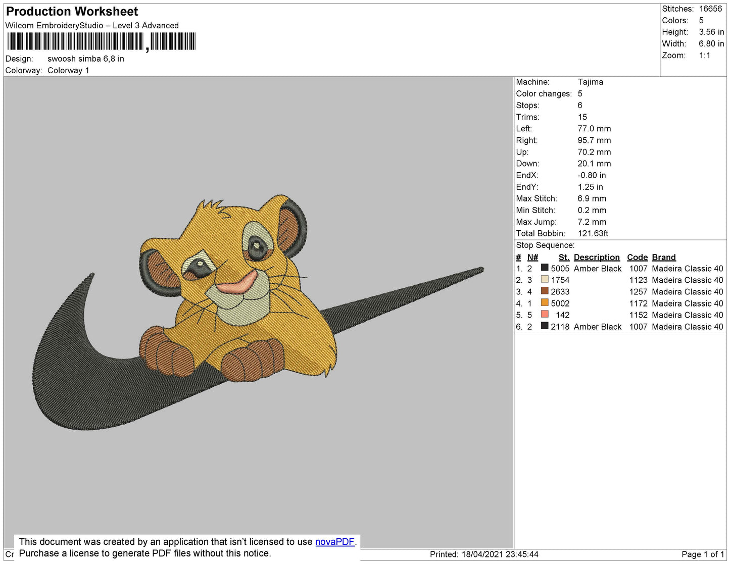Simba Swoosh v2 Embroidery Design Files - 4 Size's