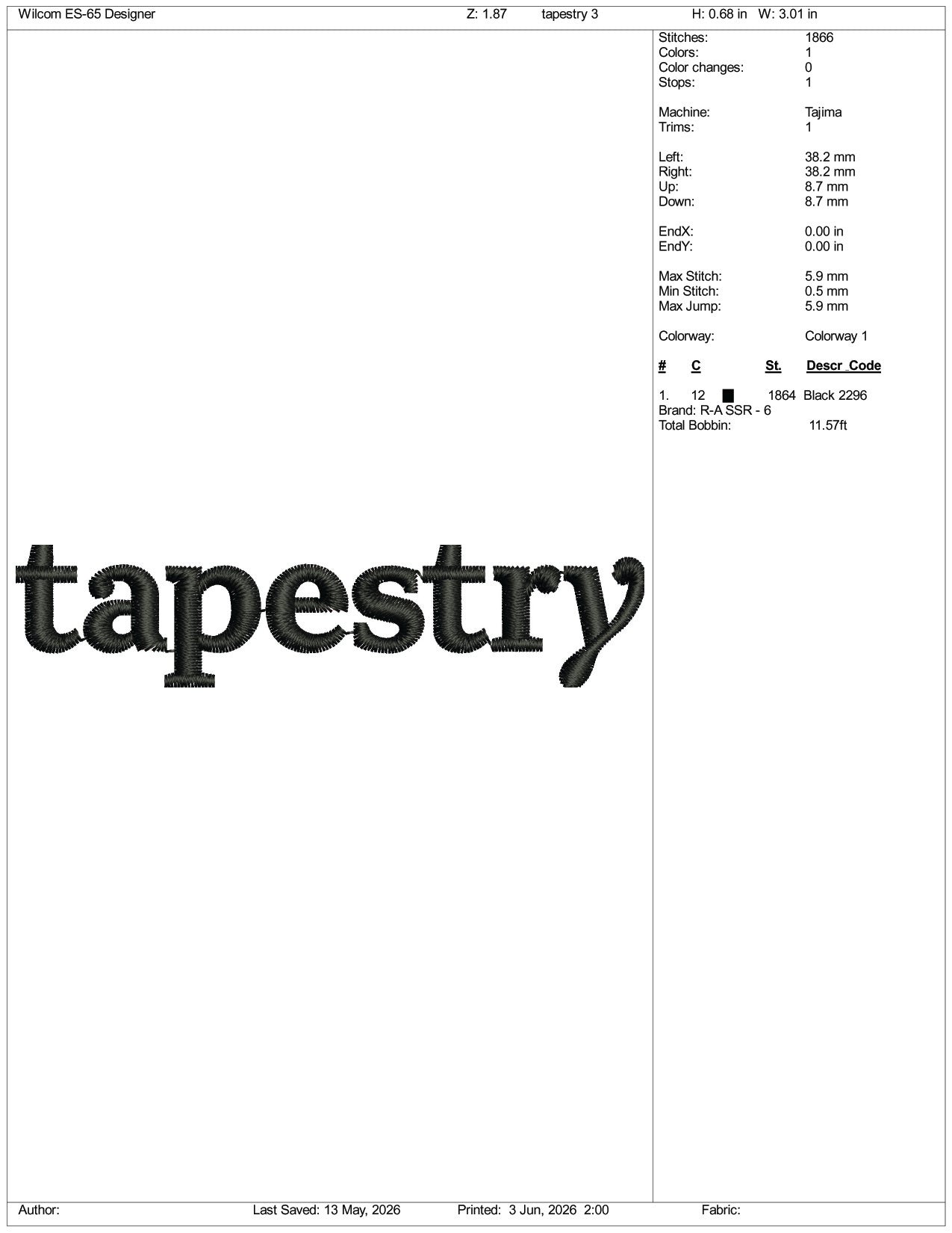 Tapestry Logo Embroidery Design Files - 3 Size's