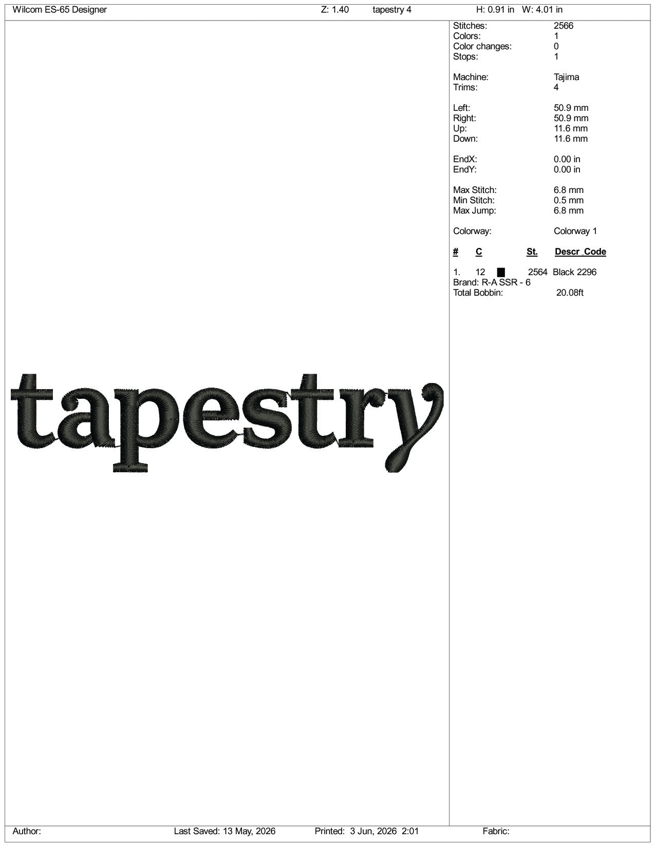 Tapestry Logo Embroidery Design Files - 3 Size's