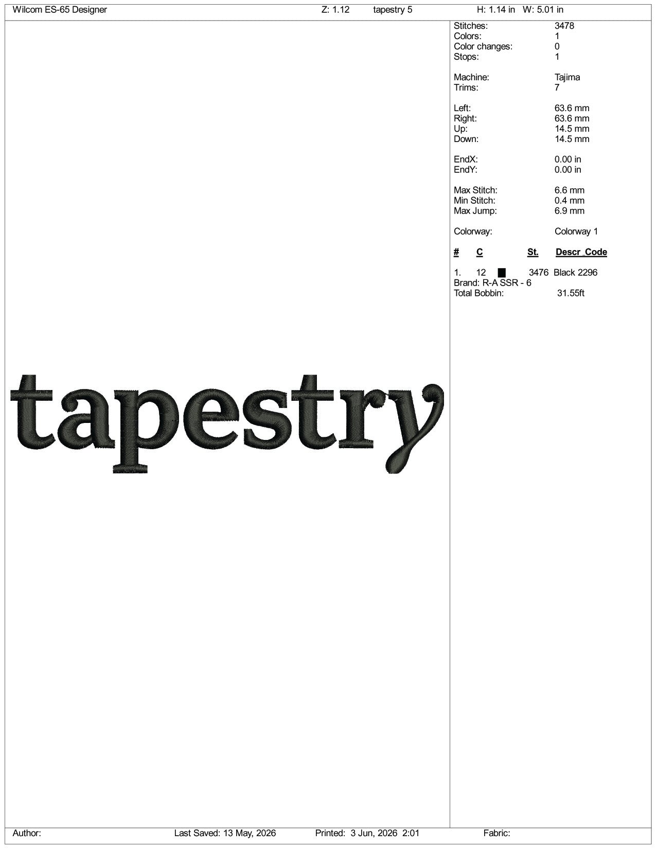 Tapestry Logo Embroidery Design Files - 3 Size's
