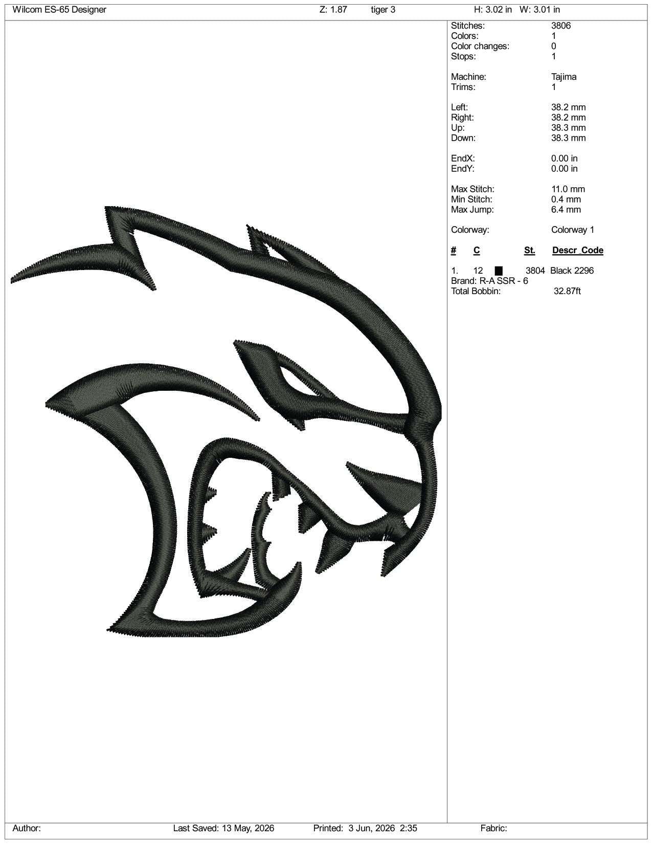 Dodge Challenger SRT Hellcat Logo Embroidery Design Files - 3 Size's