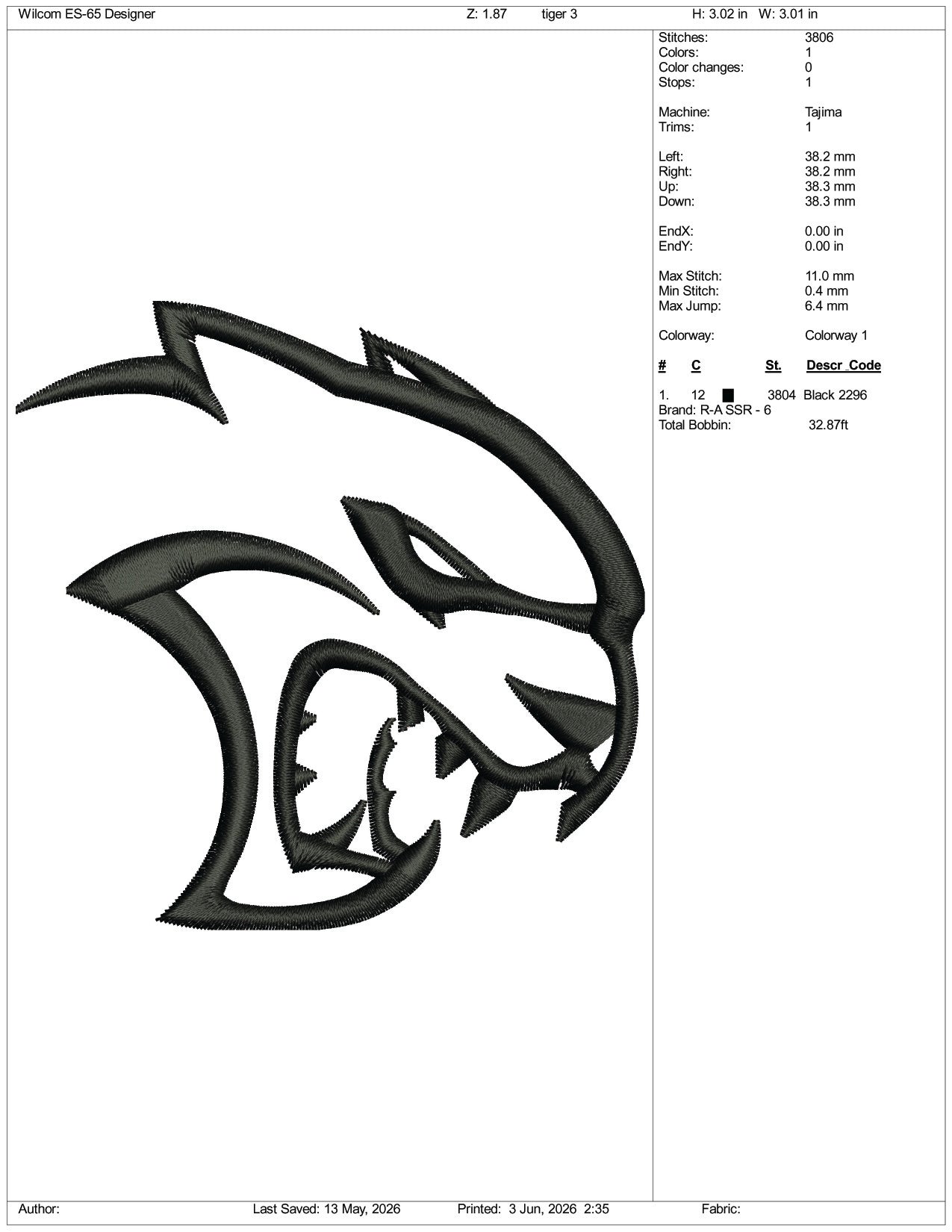 Dodge Challenger SRT Hellcat Logo Embroidery Design Files - 3 Size's