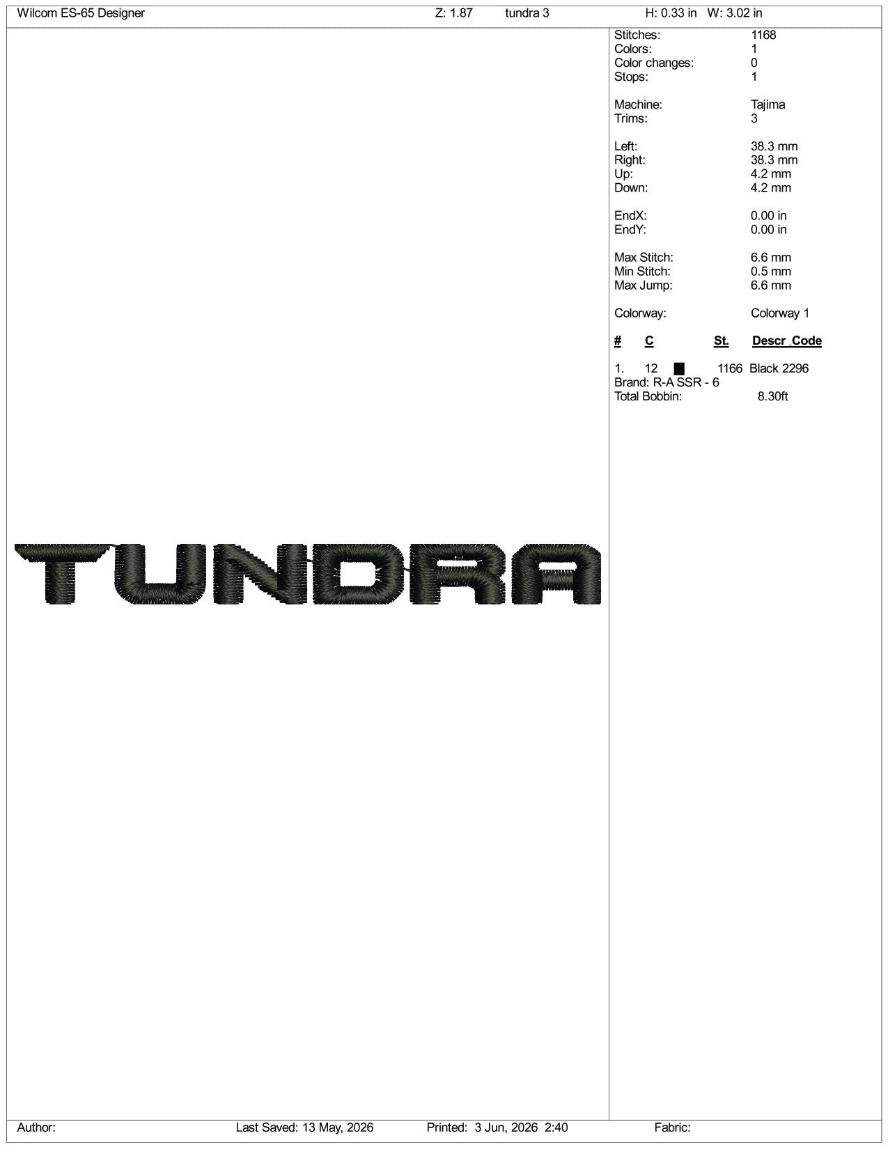 Tundra Logo Embroidery Design Files - 3 Size's