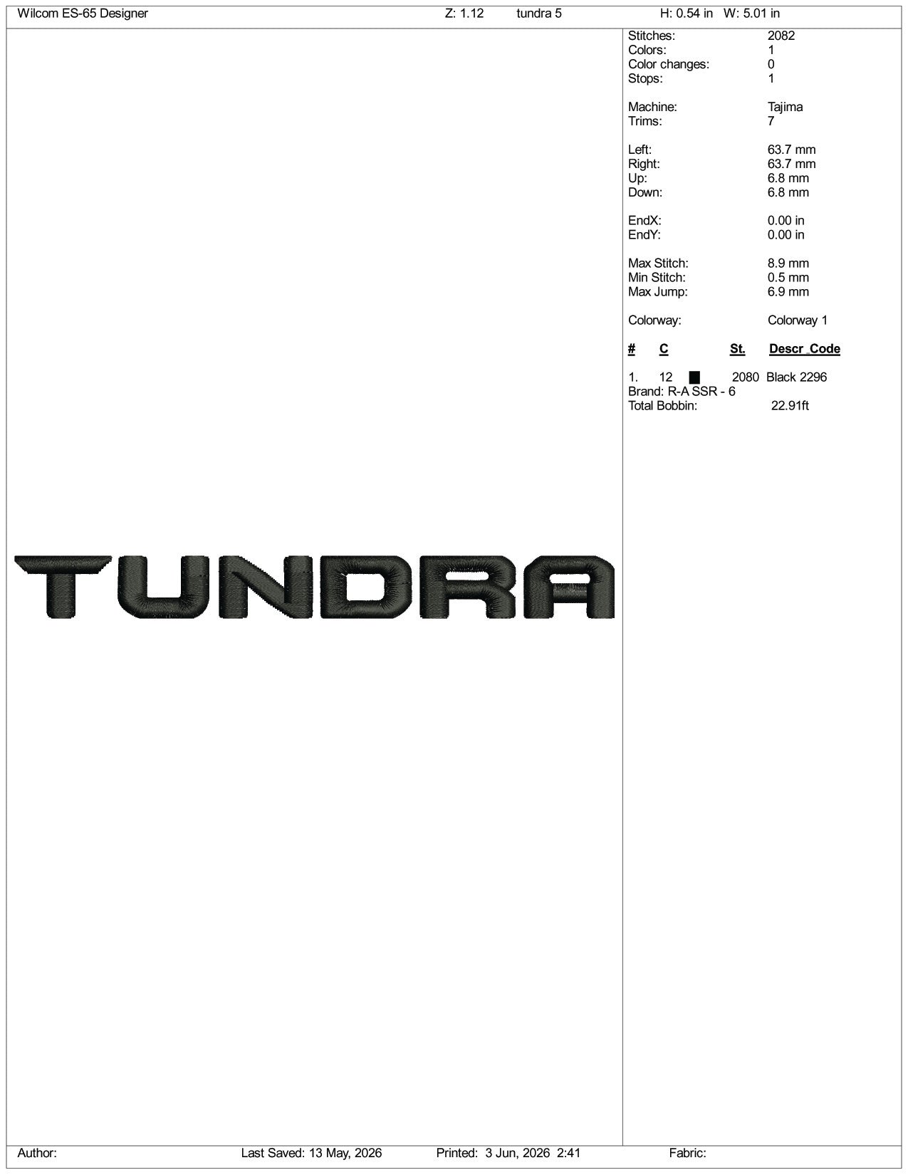 Tundra Logo Embroidery Design Files - 3 Size's