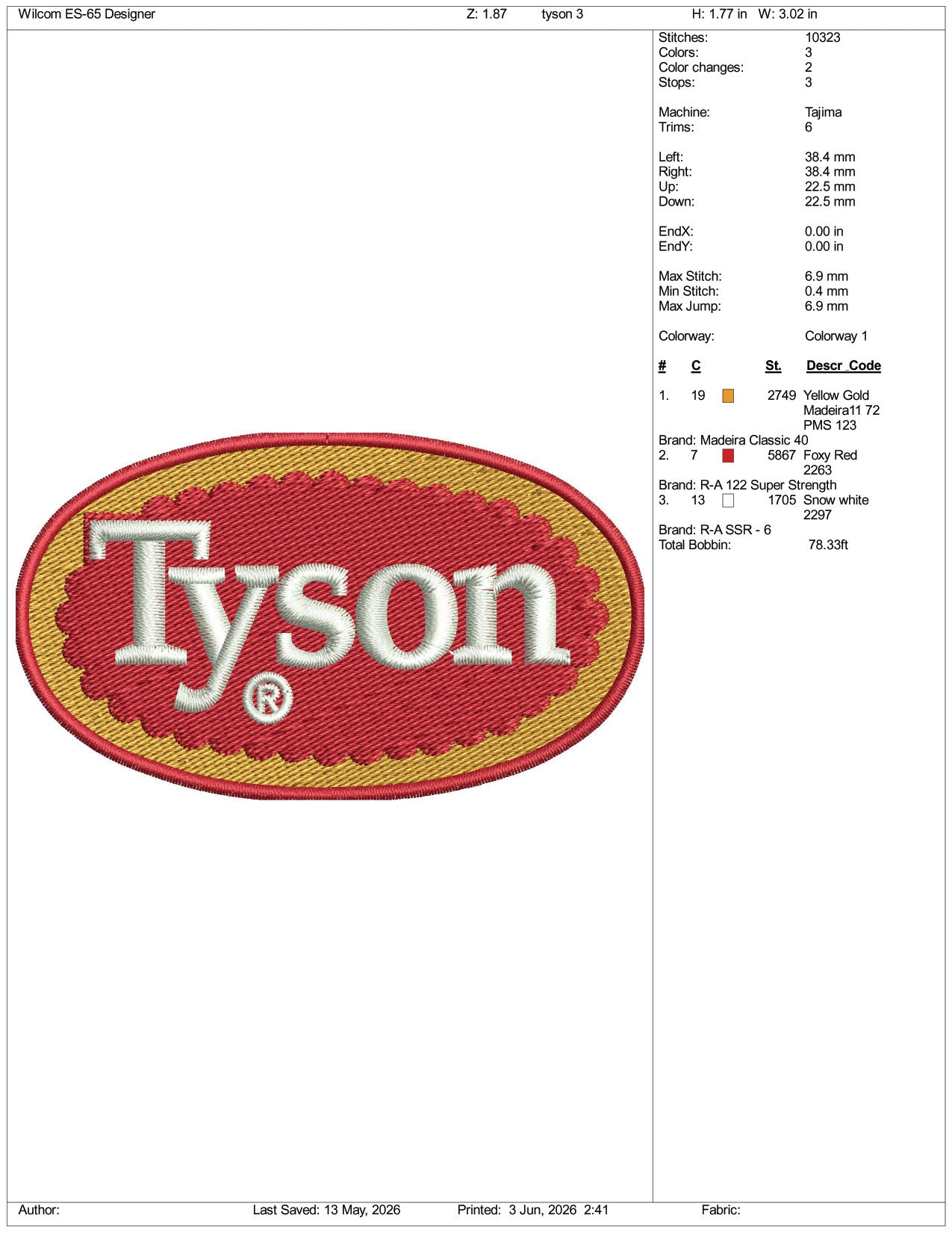Tyson Logo Embroidery Design Files - 3 Size's