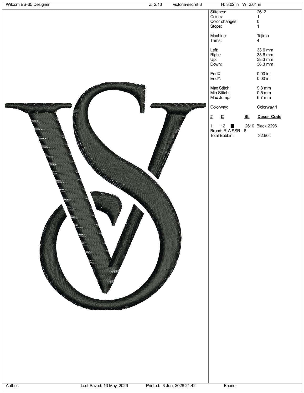 Victoria's Lingerie Logo Embroidery Design Files - 3 Size's