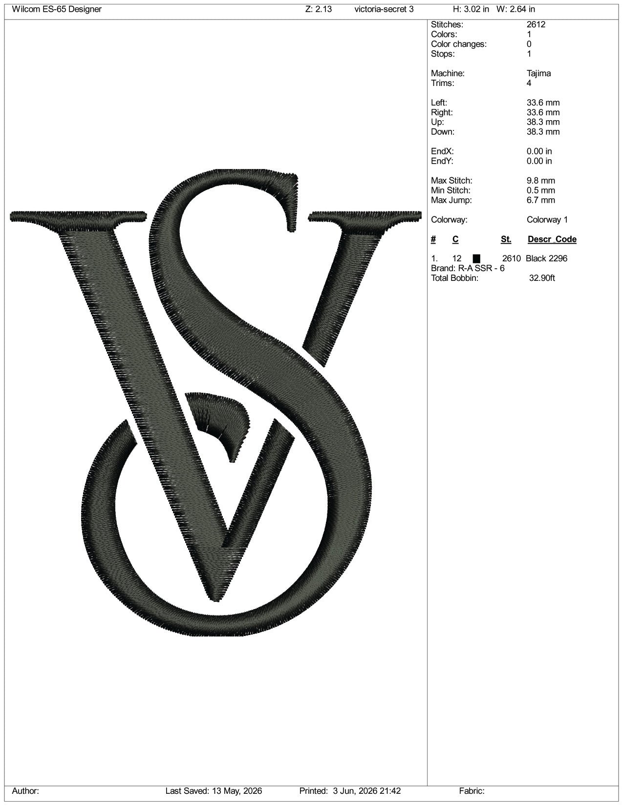 Victoria's Lingerie Logo Embroidery Design Files - 3 Size's