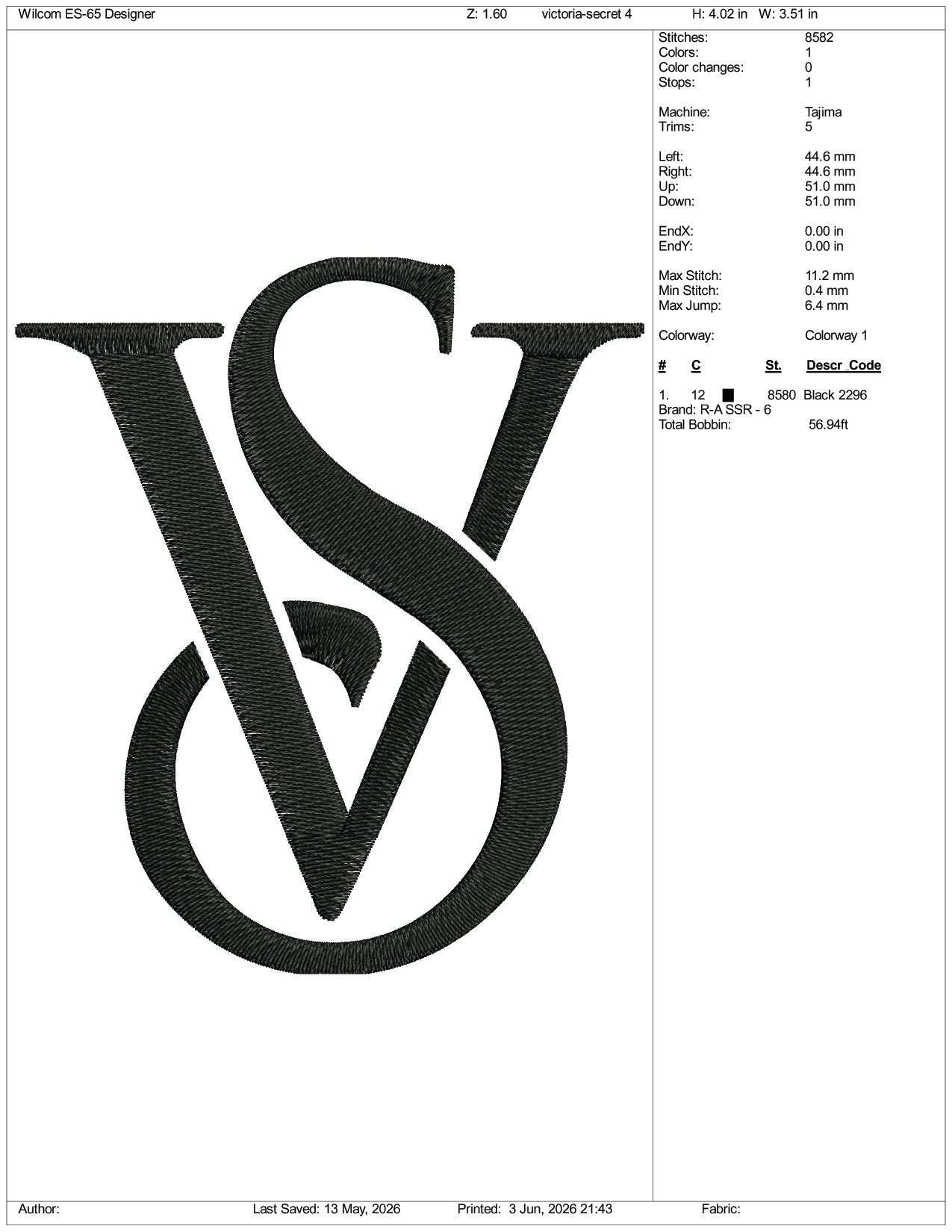Victoria's Lingerie Logo Embroidery Design Files - 3 Size's