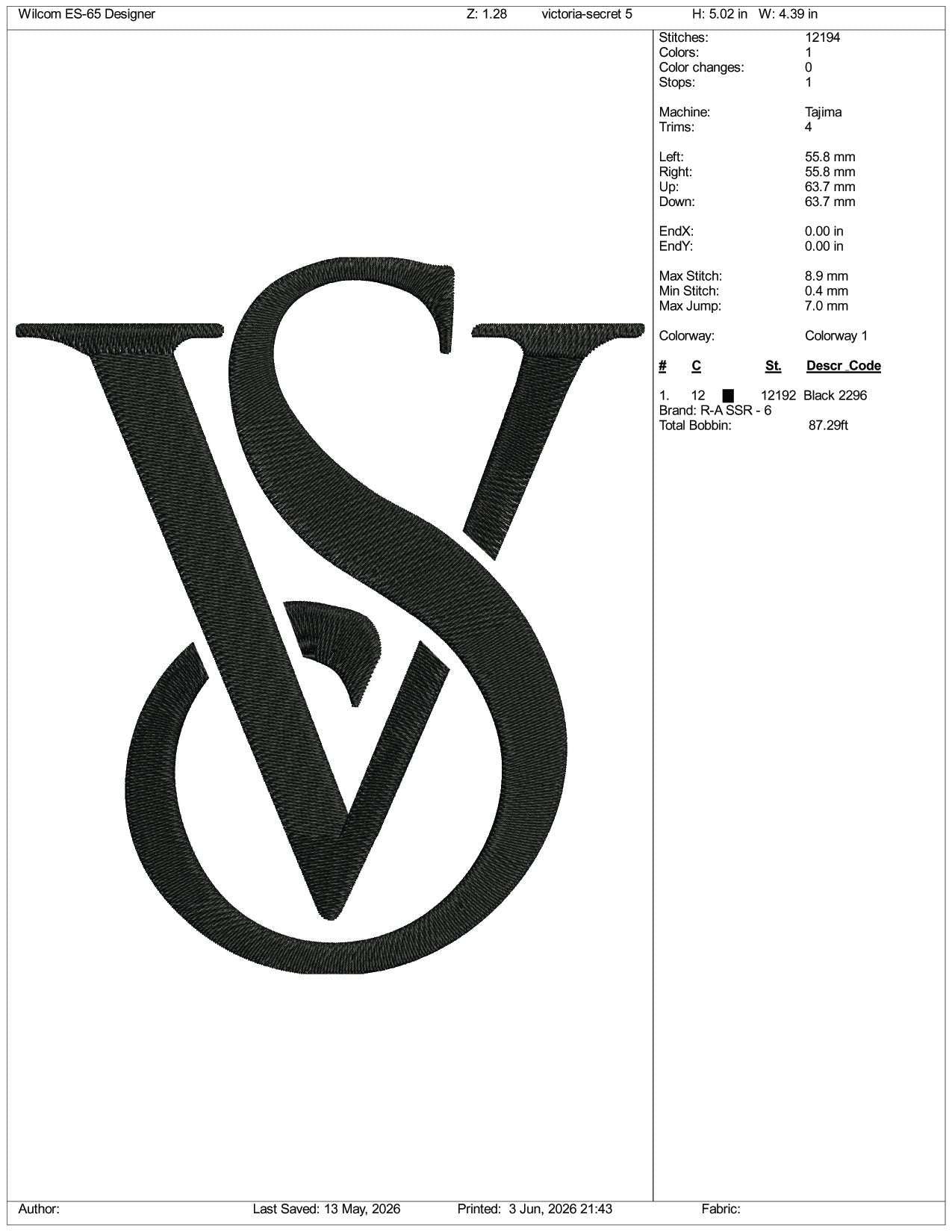 Victoria's Lingerie Logo Embroidery Design Files - 3 Size's