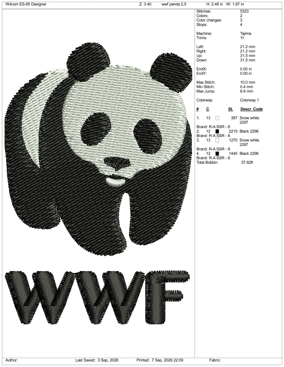 WWF Panda Logo Embroidery Design Files - 3 Size's
