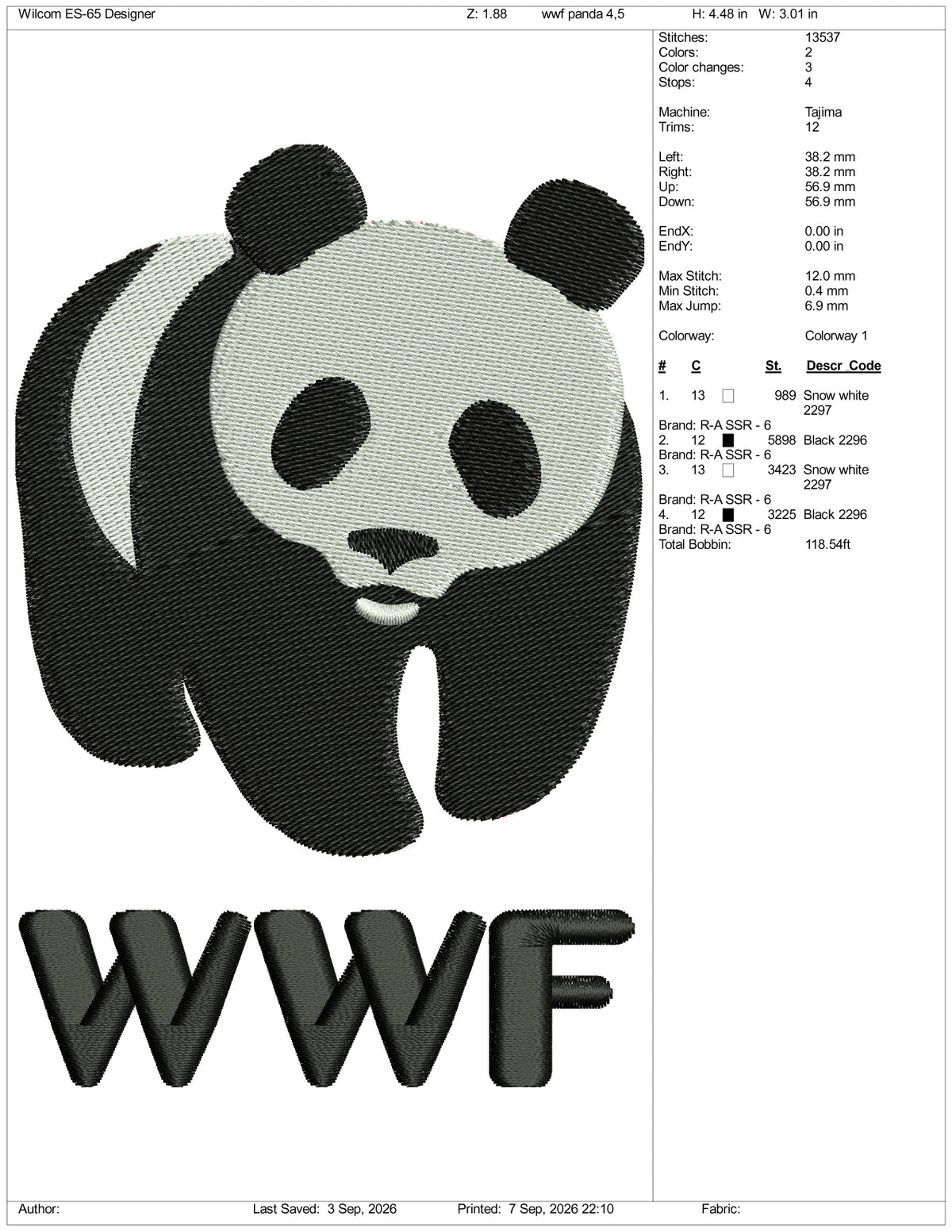 WWF Panda Logo Embroidery Design Files - 3 Size's