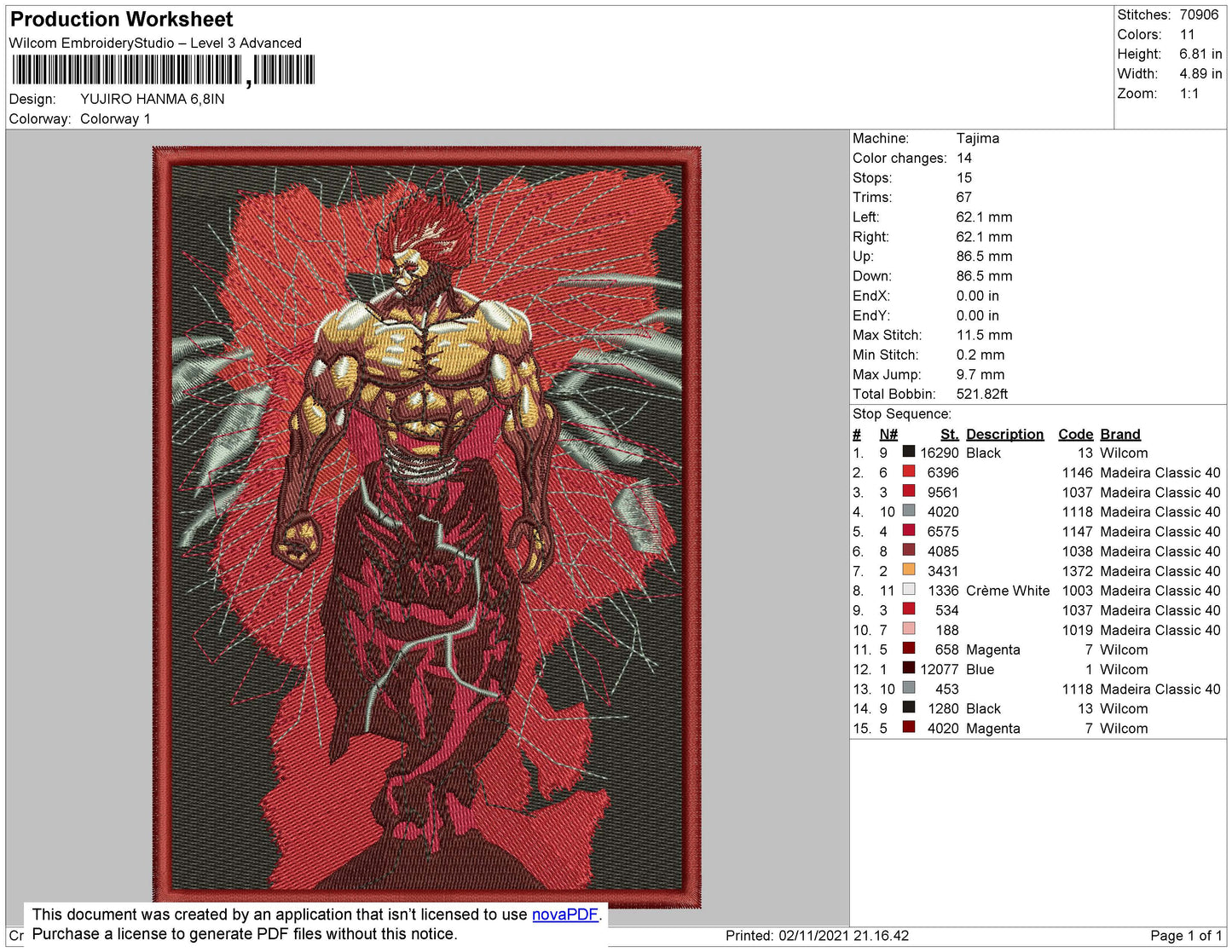 Yujiro Hanma Embroidery Design Files - 4 Size's